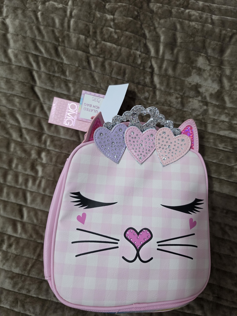 Kids Pink Cat Lunch Tote with Heart Crown